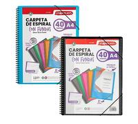 Starplast Carpeta Con Fundas Espiral Flexible - 40 fundas transparentes, A4, cierre elástico, tapa polipropileno, portada personalizable, para uso Escolar y Oficina - Pack 2 Surtido