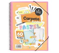 Starplast Carpeta Con Fundas Espiral Flexible - 60 fundas transparentes, A4, cierre elástico, tapa polipropileno, portada personalizable, para uso Escolar y Oficina - color Rosa Pastel