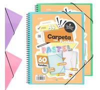 Starplast Carpeta Con Fundas Espiral Flexible - 60 fundas transparentes, A4, cierre elástico, tapa polipropileno, portada personalizable, para uso Escolar y Oficina - Pack 2 Surtido