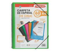 Starplast Carpeta Con Fundas Espiral Flexible - 60 fundas transparentes, A4, cierre elástico, tapa polipropileno, portada personalizable, para uso Escolar y Oficina - color Verde