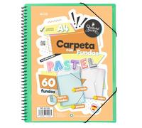 Starplast Carpeta Con Fundas Espiral Flexible - 60 fundas transparentes, A4, cierre elástico, tapa polipropileno, portada personalizable, para uso Escolar y Oficina - color Verde Pastel