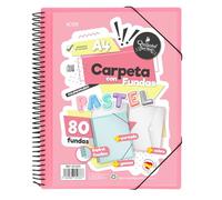 Starplast Carpeta Con Fundas Espiral Flexible - 80 fundas transparentes, A4, cierre elástico, tapa polipropileno, portada personalizable, para uso Escolar y Oficina - color Rosa Pastel
