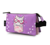 Starplast Estuche 3 Compartimentos con Dos Cremalleras diseños exclusivos, Tela, para niño, niña, Unisex, Escolar, Colegio, Infantil, Novedad, con asa para Llevar - Morado