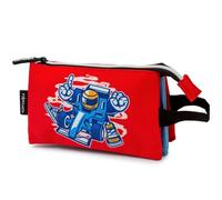 Starplast Estuche 3 Compartimentos con Dos Cremalleras diseños exclusivos, Tela, para niño, niña, Unisex, Escolar, Colegio, Infantil, Novedad, con asa para Llevar - Rojo