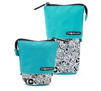 Starplast Estuche Escolar Telescópico 1 Cremallera, diseño Extensible Organiza lápices, bolígrafos o Incluso como Neceser. con diseño Estampado y Liso para niños y niñas - Turquesa