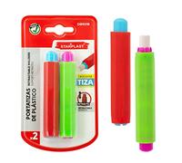 Starplast PACK 2 PORTATIZAS Incluye 2 tizas blancas, para pizarra negra, colores surtidos, manualidades, escuela y dibujo - PACK 2 PORTATIZAS