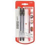 Starplast PACK 3 BOLÍGRAFOS GEL Tinta gel, punta 0.5mm, precisión, colores 2 negro y 1 rojo, con tapón, pack ahorro, para uso escolar o de oficina.