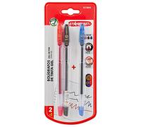 Starplast PACK 3 BOLÍGRAFOS GEL Tinta gel, punta 0.5mm, precisión, colores azul, negro y rojo, con tapón, pack ahorro, para uso escolar o de oficina.