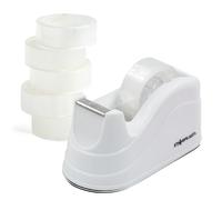 Starplast Pack dispensadores de cinta + 6 celos de cinta transparente, base antideslizante, gran peso, 12x5x5,5 cm, para oficina, escolar, hogar - BLANCO