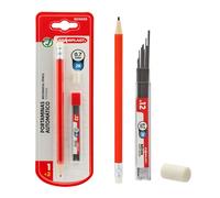 Starplast Portaminas Automático con 12 Minas Grafito 0.7 2B y Goma Borrar 4 Colores, forma lápiz, dureza, escolar, Recambios, escritura, dibujo, original, novedad - ROJO
