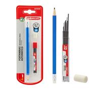 Starplast Portaminas Automático con 12 Minas Grafito 0.7 2B y Goma Borrar 4 Colores, forma lápiz, dureza, escolar, Recambios, escritura, dibujo, original, novedad - AZUL