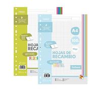 Starplast Recambios Cuadriculados 5x5mm A4 - Multitaladro, 100 Hojas, 90gr/m2, para 2 y 4 anillas, uso Escolar o de Oficina - PACK 2