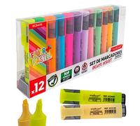 Starplast Set 12 Marcadores - Pack de 12 marcadores, 6 colores flúor y 6 pastel, deskset, punta bisel, para resaltar apuntes, subrayar en la escuela o la universidad