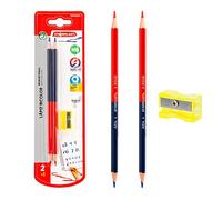 Starplast SET ESCRITURA BICOLOR HB 2 lápices bicolor, mina HB roja y azul, forma hexagonal, sacapuntas regalo, escritura, madera, oficina y escolar
