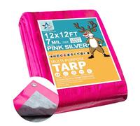 STARPYNG-7 Mil Pink/Silver 12x12 Feet Tarp-Multifunctional Waterproof Tarpaulin-Waterproof, UV Resistant, Rip and Tear Resistant, Poly Tarpaulin with Reinforced Edges for Cover
