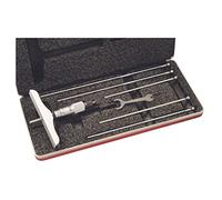 Starrett 445BZ-6RL - Medidor de profundidad de vernier, tope de trinquete, tuerca de bloqueo, tipo micrometro, rango de 0-6", graduación de 0,001", base de 10,16 cm, 6 varillas, precisión de +/-0,0001"
