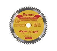 Starrett Hoja de sierra circular TCT de 254 mm para madera, 60 dientes, orificio de 16/19/25/30 mm