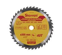 Starrett Hoja de sierra circular TCT de 305 mm para madera, 40 dientes, orificio de 16/19/25/30 mm