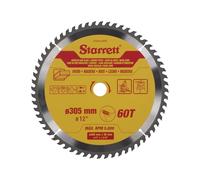 Starrett Hoja de sierra circular TCT de 305 mm para madera, 60 dientes, orificio de 16/19/25/30 mm