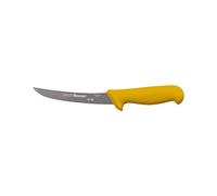 Starrett Professional Boning Knife - BKY106-6 Narrow Curved 6 Inch (150mm) Ultra Sharp Sanitized Steel Blade - Red Handle Kitchen Chef's Knife, Yellow (DV8610)