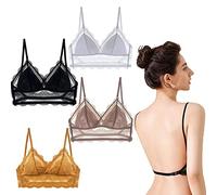 Starry Bra - Low Back Wireless Lifting Lace Bra,U-Back Lifting Bra Low Back Triangle Cup Invisible Bra,Deep V No Steel Ring Thin Comfort Dress Bra (S, Black)