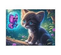 Starry Colorful Gato Negro Puzzle 500 Piezas Aliviar Estrés Profundo Bestias fantásticas Rompecabezas Familiar para Hombres Y Mujeres Obra De Arte Decorativo Hogar 500 PCS