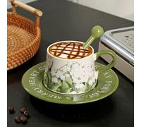 STARRY G Juego de tazas de café de cerámica con platillo y cuchara, elegante juego de taza de café con caja de regalo, taza de té floral de 260 ml para té de la tarde y regalo (lirio de los valles)