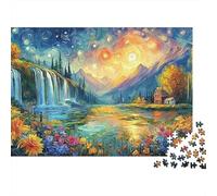 Starry Landscape Extra Thick Cardboard Arte de la Cascada Nocturna Jigsaw Puzzle Adults Brain Training Travel Activity Gift for Senior Jigsaw Lovers Teen Fans Age 12 18 70x50cm/1000pcs