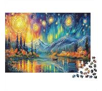 Starry Mountain Lake Adult Jigsaws 1000Pc | Educational Decompression Luminous Mountains by Water Wall Decoration & Great Gift 38x26cm/1000pcs