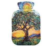 Starry Night Beautiful Tree - Botella de agua caliente azul con funda de terciopelo, bolsa de agua caliente para aliviar el dolor, tamaño mediano