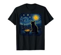 Starry Night Black Cat Ramen Noodles - Van Gogh Style Art Camiseta