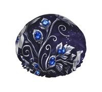 Starry Night Blooms - Gorro de ducha impermeable y reutilizable para mujer, cubierta elástica para el cabello, para baño, spa, viajes y uso diario