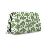 Starry Night, bolsa de maquillaje grande de cuero, astronomía de estrella en el cielo, bolsa de cosméticos de viaje, portátil, versátil, con cremallera, para mujer, azul, S, Verde Blanco_5, Talla