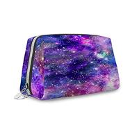 Starry Night, bolsa de maquillaje grande de cuero, astronomía de estrella en el cielo, bolsa de cosméticos de viaje, portátil, versátil, con cremallera, para mujer, azul, S, Azul Púrpura_10, Talla