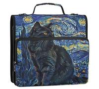 Starry Night - Carpeta de 3 anillos con diseño de gato negro de 1.5 pulgadas, organizador con cremallera, bolsa escolar con correa para el hombro, carpeta de almacenamiento duradera con asa