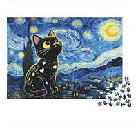 Starry Night Cat Adult Jigsaws 1000 Pieza Reciclado Material Vangoghh Inspired Jigsaw Puzzles Puzzle Juego Accesorios Party Juego Accesorios Excelente Gift Idea para Women 70x50cm/1000pcs