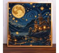 Starry Night House Jigsaw Puzzle 90 Pieces 30x30cm/12x12inch, Difficult Jigsaw Puzzles for Adults 90, Beautiful Art Work, Great Festive Puzzle Gift for Men/Women