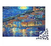 Starry Night Over A Coastal Town Rompecabezas Imposible,desafío para Adultos Juego Educativo 1000 Piezas Obra De Arte De Juego De para Adultos, Regalos A Partir De 14 Años 52x38cm/1000pcs