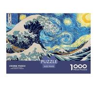 Starry Night-The Great Wave Off Kanagawa Puzzle De Madera Impermeable Puzzle De 1000 Piezas para Adultos Imposible Rompecabezas para Adultos Juegos De Puzzle Desafiantes
