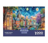 Starry Night Village - Rompecabezas de 1000 Piezas, desafiante Juego de Juguetes, Regalo, Ciudad Colorida para decoración de Pared del hogar, para Adultos y niños, 52 x 38 cm/1000 Piezas