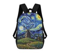 Starry Night with Windmill Painting Mochilas Impresas En 3D Para Niños, Mochila Escolar, Mochila Informal Para Exteriores, Mochila Informal De Moda Para Niños, Lindas Bolsas De Viaje 17inch