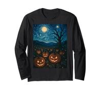 Starry Pumpkin Patch - Van Gogh Style Halloween Night Tee Manga Larga