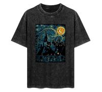 Starry School Harry Black Night Potter Mens T-Shirt Printed Graphic Top Unisex Black tee S