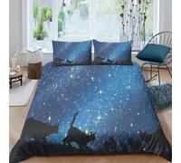 Starry Sky Funda de Edredón Microfibra Suave 3 Piezas Estampado 3D Cremallera Oculta Estrellado Sky Funda Edredon con Fundas de Almohada Antibacteriana Transpirable for familia Super king（260x220cm）