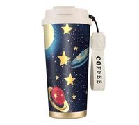 Starry Sky Universe - Botella de agua espacial con tapa con pajilla, acero inoxidable, boca ancha, aislada, a prueba de fugas, para mujer, color blanco