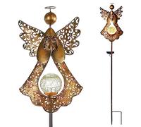 Starryfill Luces solares de estaca de jardín al aire libre de bronce con forma de ángel craquelado de cristal, luces de metal, impermeables, LED blanco cálido para jardín, césped, patio o patio