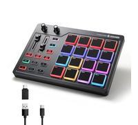 STARRYPAD MIDI Pad Beat Maker de Donner, con 16 almohadillas para orejas de ritmo, 2 botones asignables y software de producción musical incluido, driver USB MIDI Pad STARRYPAD con 40 cursos gratuitos