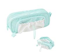 Stars Pencil Case Big Capacity,Waterproof Soft Stationery Storage Bag,Cute Aesthetic Pouch Holder Drawstring Pen Case with 3 Compartments,Sweet Lovely Pencil Case for Girl (Green)