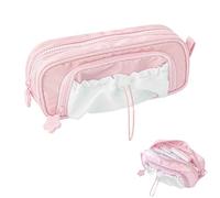Stars Pencil Case Big Capacity,Waterproof Soft Stationery Storage Bag,Cute Aesthetic Pouch Holder Drawstring Pen Case with 3 Compartments,Sweet Lovely Pencil Case for Girl (Pink)