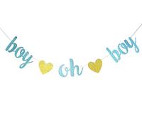 Starsgarden Boy oh Boy Banner azul con purpurina a Litter Prince Baby Shower revelación de género embarazada AF bebé 1er segundo cumpleaños decoraciones fiesta suministros (niño azul)